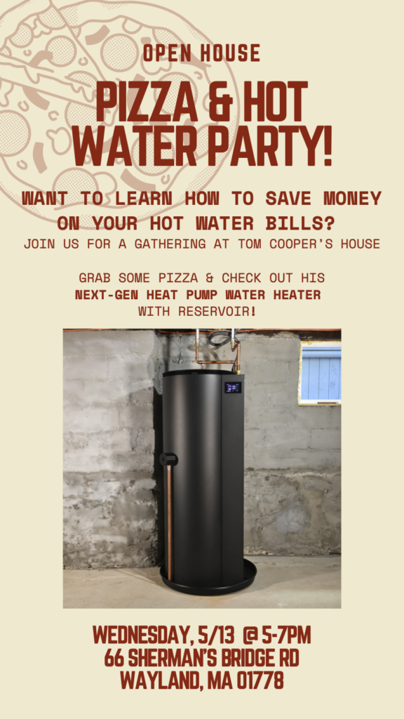 Pizza + Drinks: See a Next-Gen Heat Pump Water Heater in Wayland Home <span class="mmes-shared-tag">Shared From Energize Wayland</span>